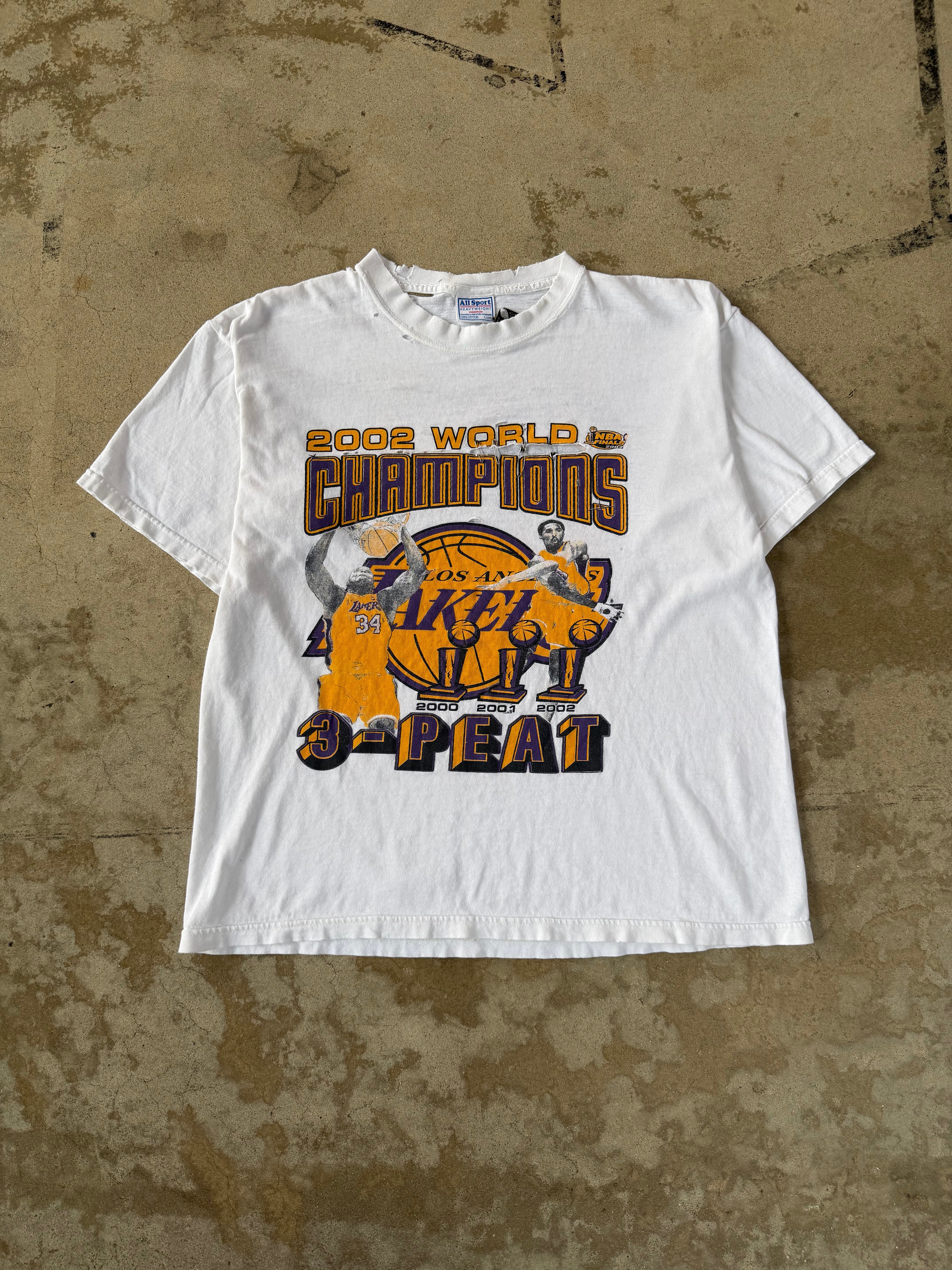 2002 Lakers 3-Peat Thrashed Shaq & Kobe Tee | L