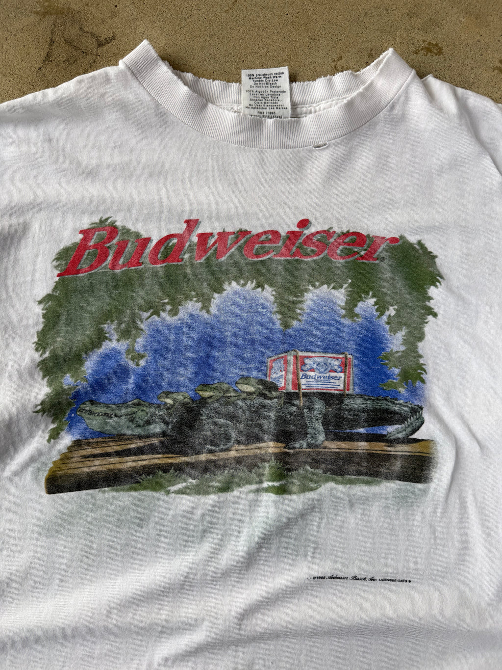 90s Thrashed Budweiser Beer Alligator Promo Tee | XL