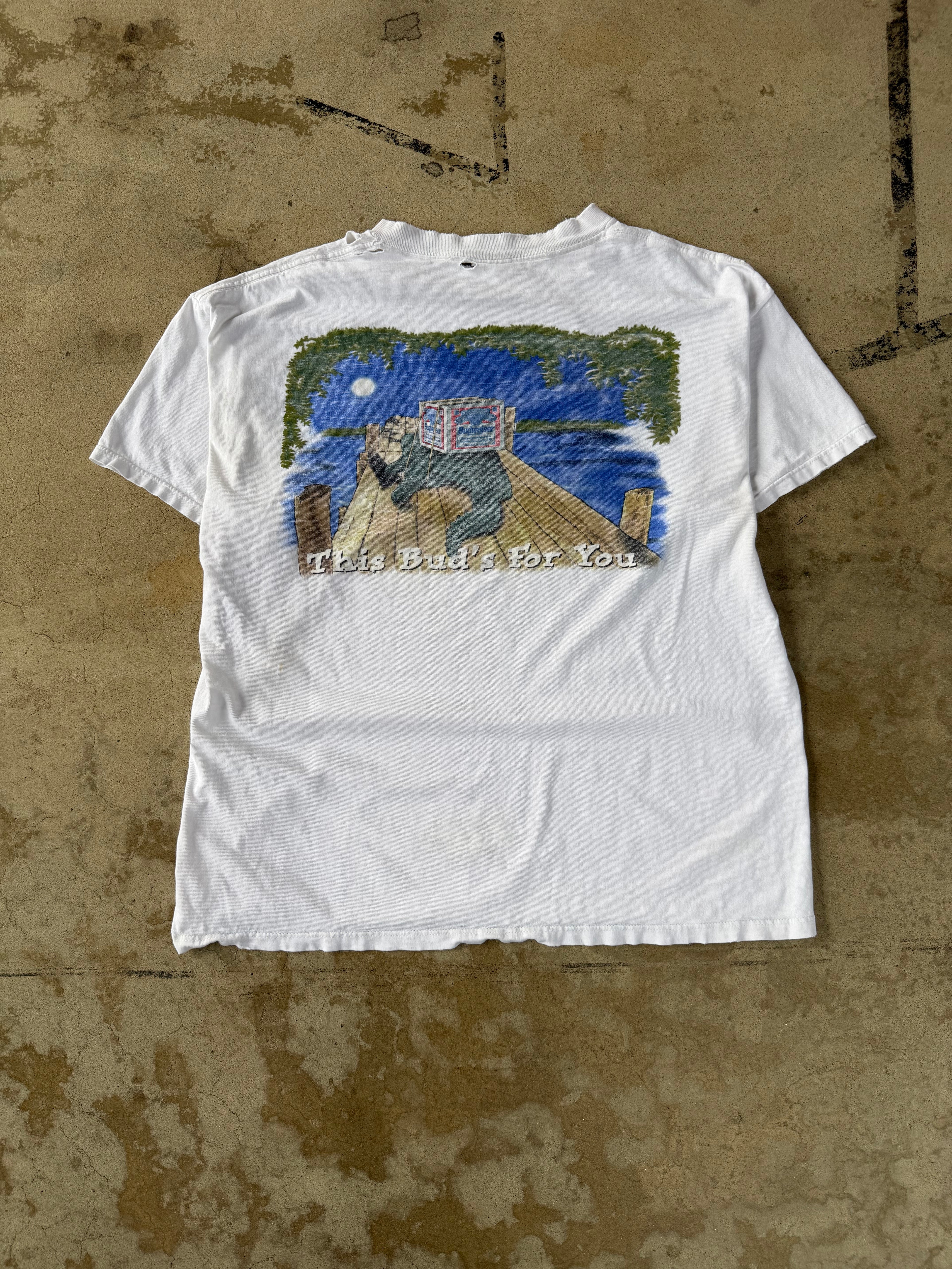 90s Thrashed Budweiser Beer Alligator Promo Tee | XL