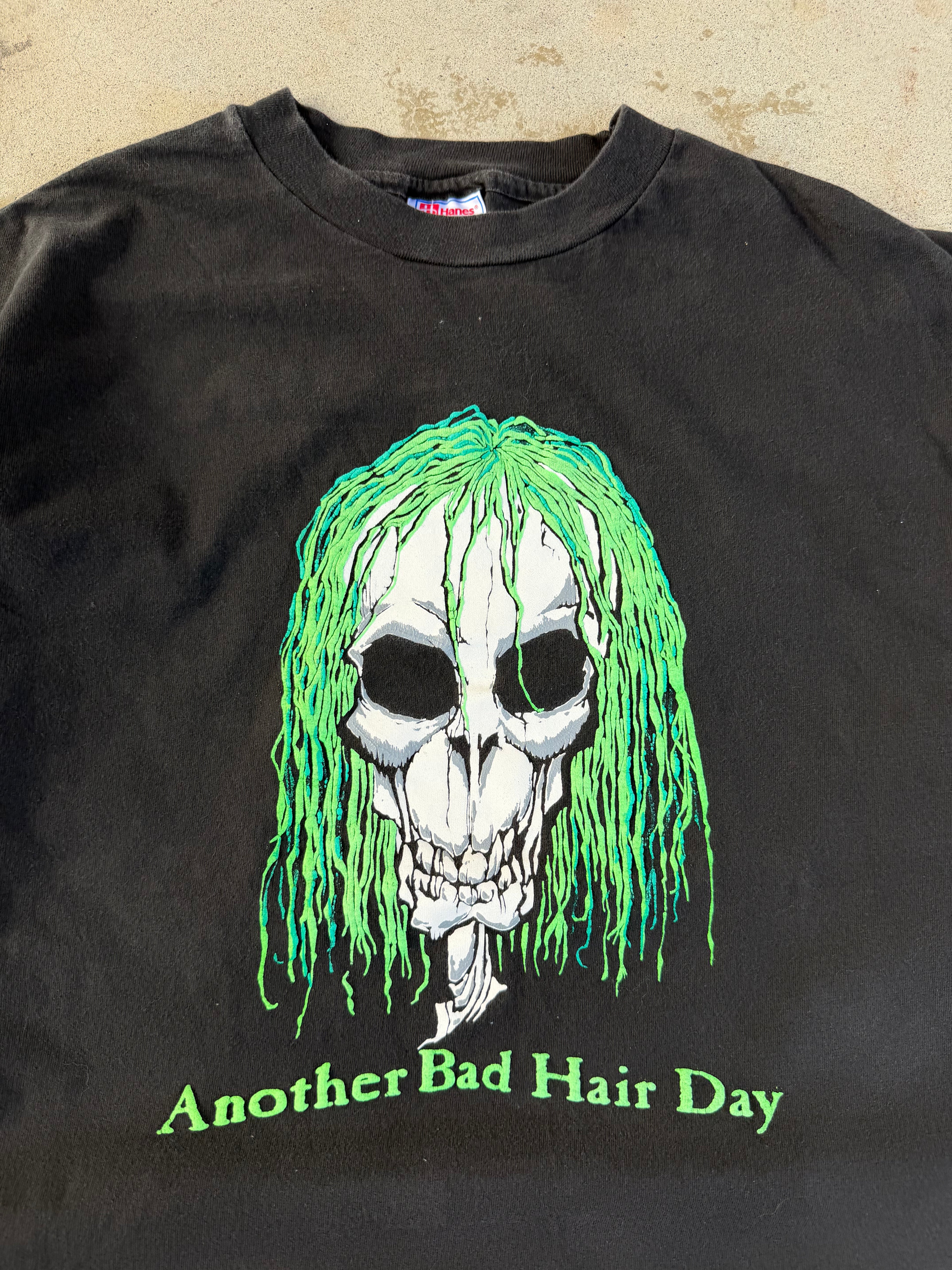 90s Skull "Bad Hair Day" Comedy Tee | L