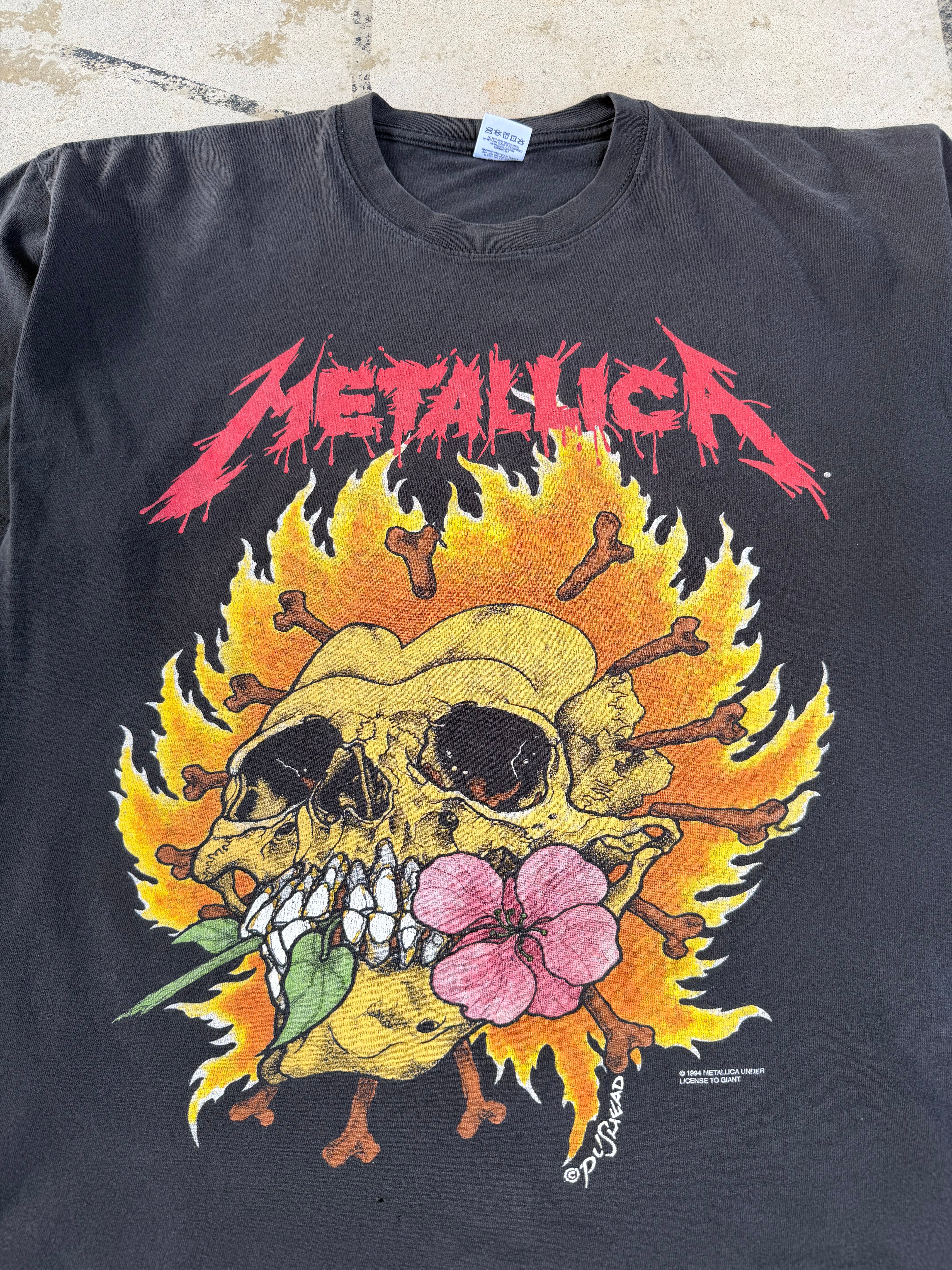 90s Metallica Flame Skull Band Tee | XXL