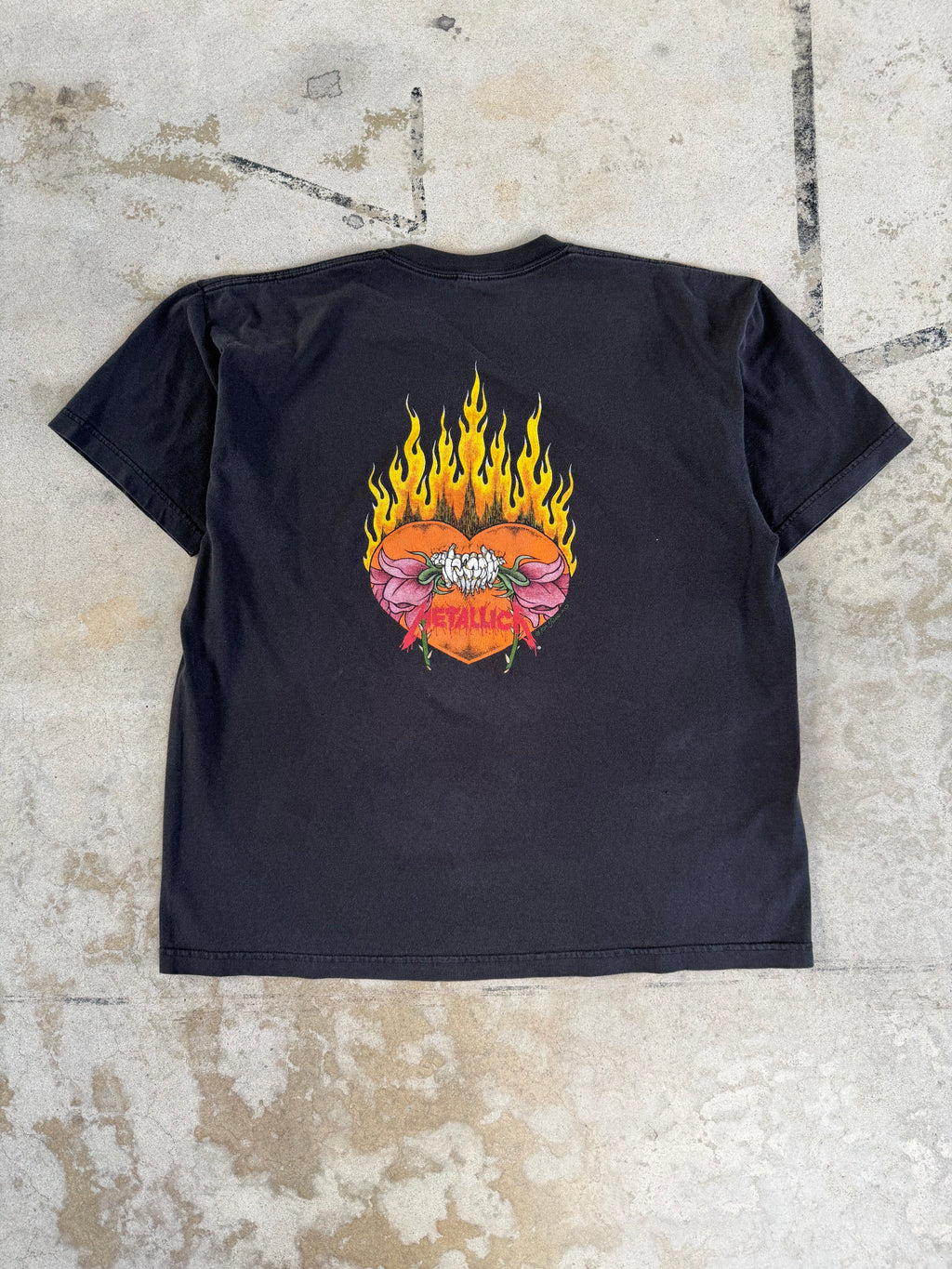 90s Metallica Flame Skull Band Tee | XXL