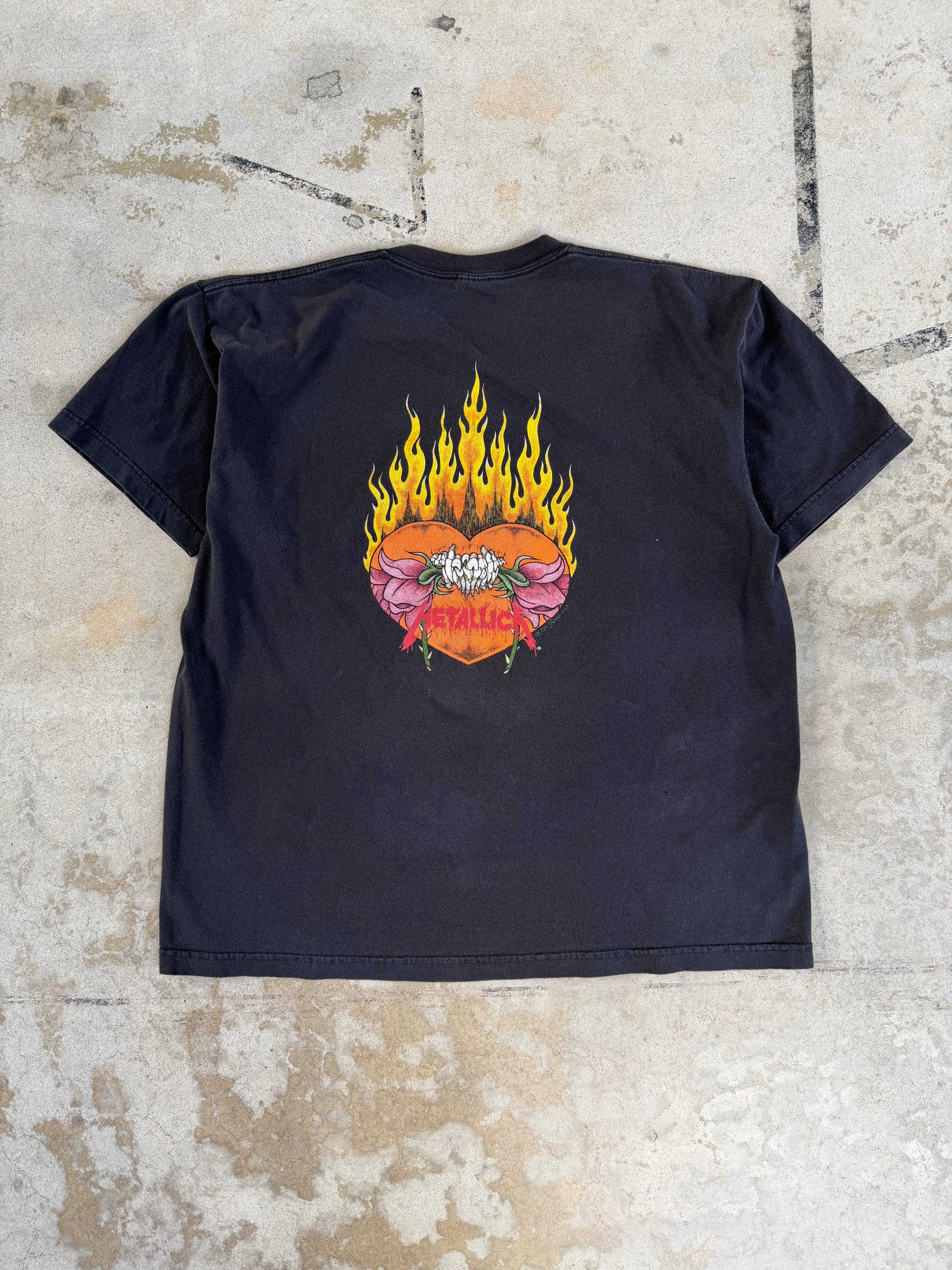 90s Metallica Flame Skull Band Tee | XXL