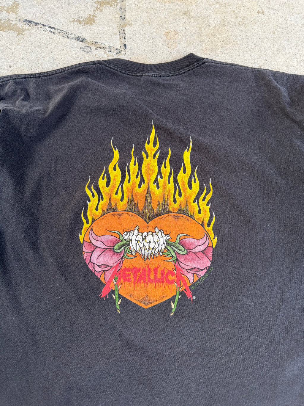 90s Metallica Flame Skull Band Tee | XXL