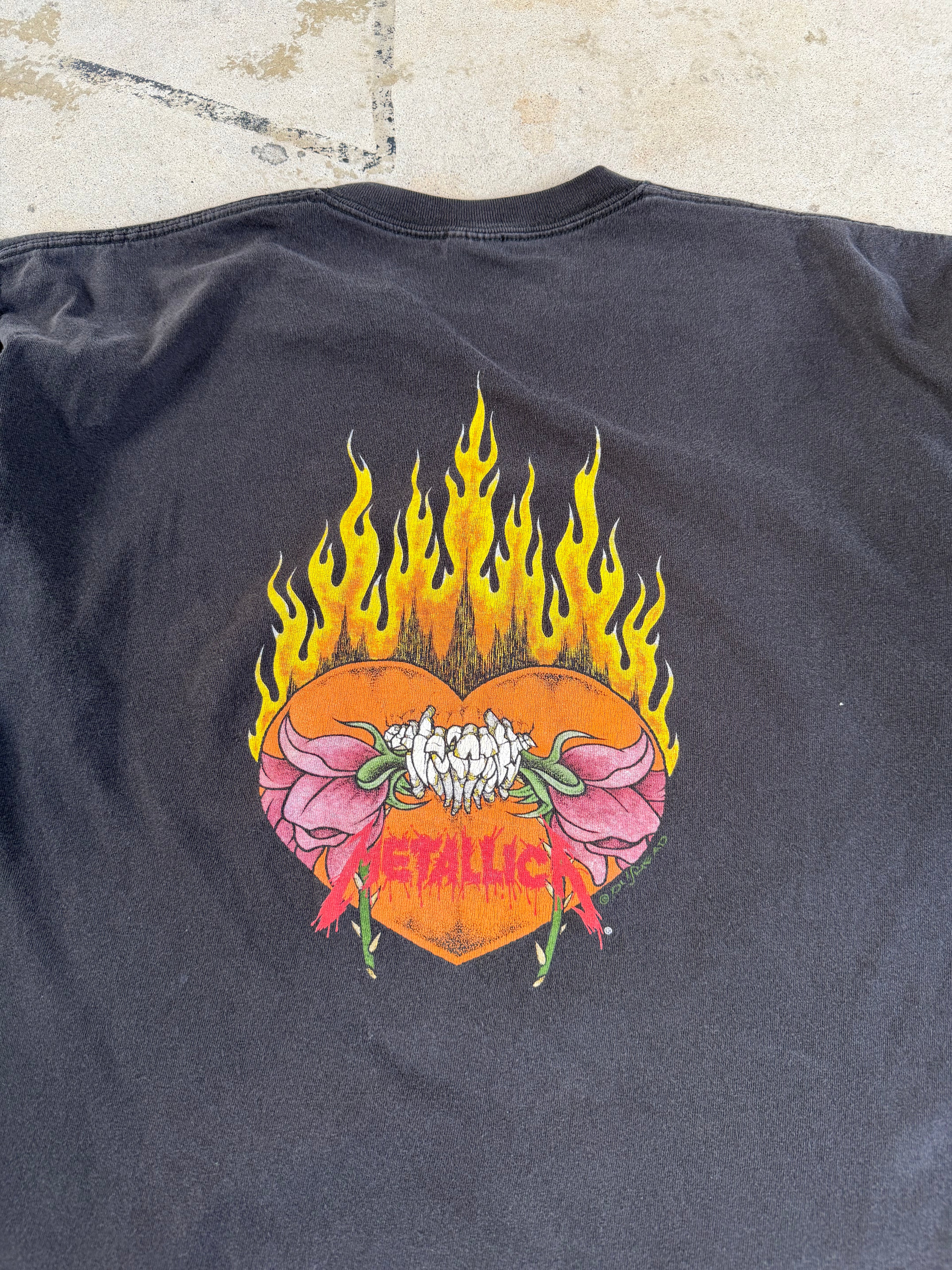 90s Metallica Flame Skull Band Tee | XXL